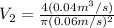 V_2= \frac{4(0.04m^3/s)}{\pi (0.06m/s)^2 }