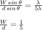 \frac{W\,sin\,\theta}{d\,sin\,\theta}=\frac{\lambda}{5\lambda}\\\\\frac{W}{d}=\frac{1}{5}
