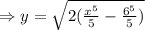 \Rightarrow y} =\sqrt{ 2(\frac{x^5}{5} -\frac{6^5}{5})}