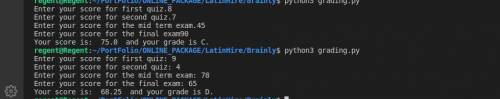 Write a grading program for a class with the following grading policies: a. There are two quizzes, e