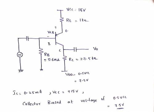 Design a common emitter (voltage amp) PNP amplifier with a voltage gain of 25, VCC = +15 V, and IC =
