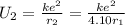 U_{2}  = \frac{ke^{2}   }{r_{2} }=\frac{ke^{2}   }{4.10r_{1} }