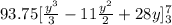 93.75[{\frac{y^3}{3} -11\frac{y^2}{2} +28y} ]\limits^7_3