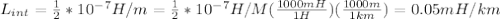 L_{int} = \frac{1}{2} * 10^{-7} H/m =   \frac{1}{2} * 10^{-7} H/M (\frac{1000mH}{1H})(\frac{1000m}{1km} ) = 0.05 mH/km