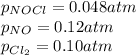 p_{NOCl}=0.048atm\\p_{NO}=0.12atm\\p_{Cl_2}=0.10atm