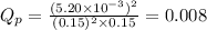Q_p=\frac{(5.20\times 10^{-3})^2}{(0.15)^2\times 0.15}=0.008