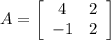 A=\left[\begin{array}{ccc}4&2\\-1&2\end{array}\right]
