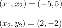 (x_1, x_2) = (-5, 5)\\\\(x_2, y_2) = (2, -2)