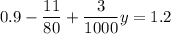 0.9-\dfrac{11}{80} +\dfrac{3}{1000}y  =1.2