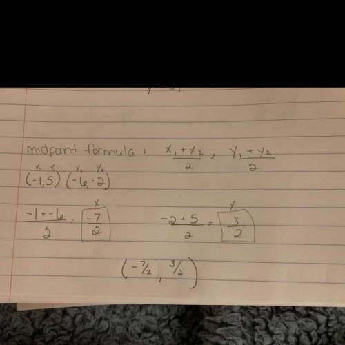 What is the midpoint of the segment (-1,5) and(-6,-2)