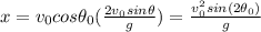 x=v_0 cos \theta_0 (\frac{2v_0 sin \theta}{g})=\frac{v_0^2 sin(2\theta_0)}{g}