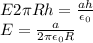 E2\pi Rh = \frac{ah}{\epsilon_0}\\E = \frac{a}{2\pi \epsilon_0 R}