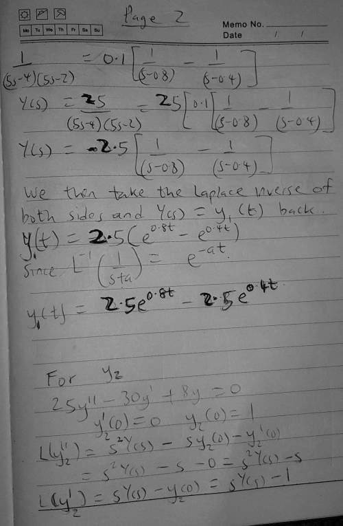 Find the function y1 of t which is the solution of 25y−30y+8y=0 with initial conditions y1(0)=1y1(0)