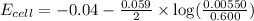 E_{cell}=-0.04-\frac{0.059}{2}\times \log(\frac{0.00550}{0.600})
