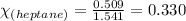 \chi_{(heptane)}=\frac{0.509}{1.541}=0.330