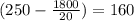 (250-\frac{1800}{20}) = 160