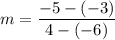$m=\frac{-5-(-3)}{4-(-6)}