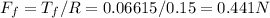 F_f = T_f/R = 0.06615 / 0.15 = 0.441 N