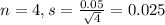 n = 4, s = \frac{0.05}{\sqrt{4}} = 0.025