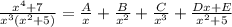 \frac{x^4+7}{x^3(x^2+5)}=\frac{A}{x}+\frac{B}{x^2}+\frac{C}{x^3}+\frac{Dx+E}{x^2+5}