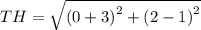 TH=\sqrt{\left ( 0+3 \right )^{2}+\left ( 2-1 \right )^{2}}