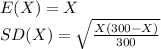 E(X)=X\\SD(X)=\sqrt{\frac{X(300-X)}{300}}