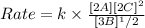 Rate=k\times \frac{[2A][2C]^2}{[3B]^1/2}