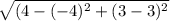 \sqrt{(4 - (-4)^2 + (3 - 3)^2}