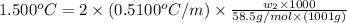 1.500^oC=2\times (0.5100^oC/m)\times \frac{w_2\times 1000}{58.5g/mol\times (1001g)}
