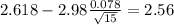 2.618-2.98\frac{0.078}{\sqrt{15}}=2.56