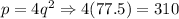 p = 4q^2\Rightarrow 4(77.5)=310