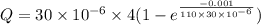 Q=30\times 10^{-6}\times 4(1-e^{\frac{-0.001}{110\times 30\times 10^{-6}}})