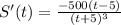 S'(t)=\frac{-500(t-5)}{(t+5)^3}