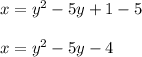 x = y^2 - 5y + 1 - 5\\\\x =  y^2 - 5y  - 4