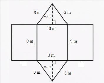 Find the total surface area of the net below. 3 m -2.6 m 9m