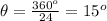 \theta=\frac{360^o}{24}=15^o