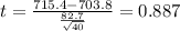 t=\frac{715.4-703.8}{\frac{82.7}{\sqrt{40}}}=0.887