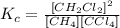 K_c=\frac{[CH_2Cl_2]^2}{[CH_4][CCl_4]}