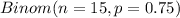 Binom(n=15,p=0.75)