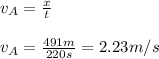v_A=\frac{x}{t} \\\\v_A=\frac{491m}{220s}=2.23m/s