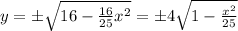 y=\pm \sqrt{16-\frac{16}{25}x^2}=\pm 4\sqrt{1-\frac{x^2}{25}}