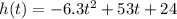 h(t) = -6.3t^2 +53 t+24