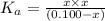 K_a=\frac{x\times x}{(0.100-x)}