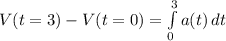V (t=3)- V(t=0) =\int\limits^3_0 {a(t)} \, dt