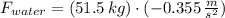 F_{water} = (51.5\,kg)\cdot (-0.355\,\frac{m}{s^{2}} )