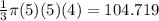 \frac{1}{3}  \pi (5)  (5)  (4) = 104.719