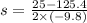 s=\frac{25-125.4}{2\times (-9.8)}