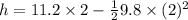 h=11.2\times 2-\frac{1}{2}9.8\times (2)^2