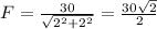 F=\frac{30}{\sqrt{2^2+2^2}}=\frac{30\sqrt{2}}{2}