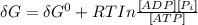 \delta G = \delta G^0 +RTIn \frac{[ADP][P_i]}{[ATP]}